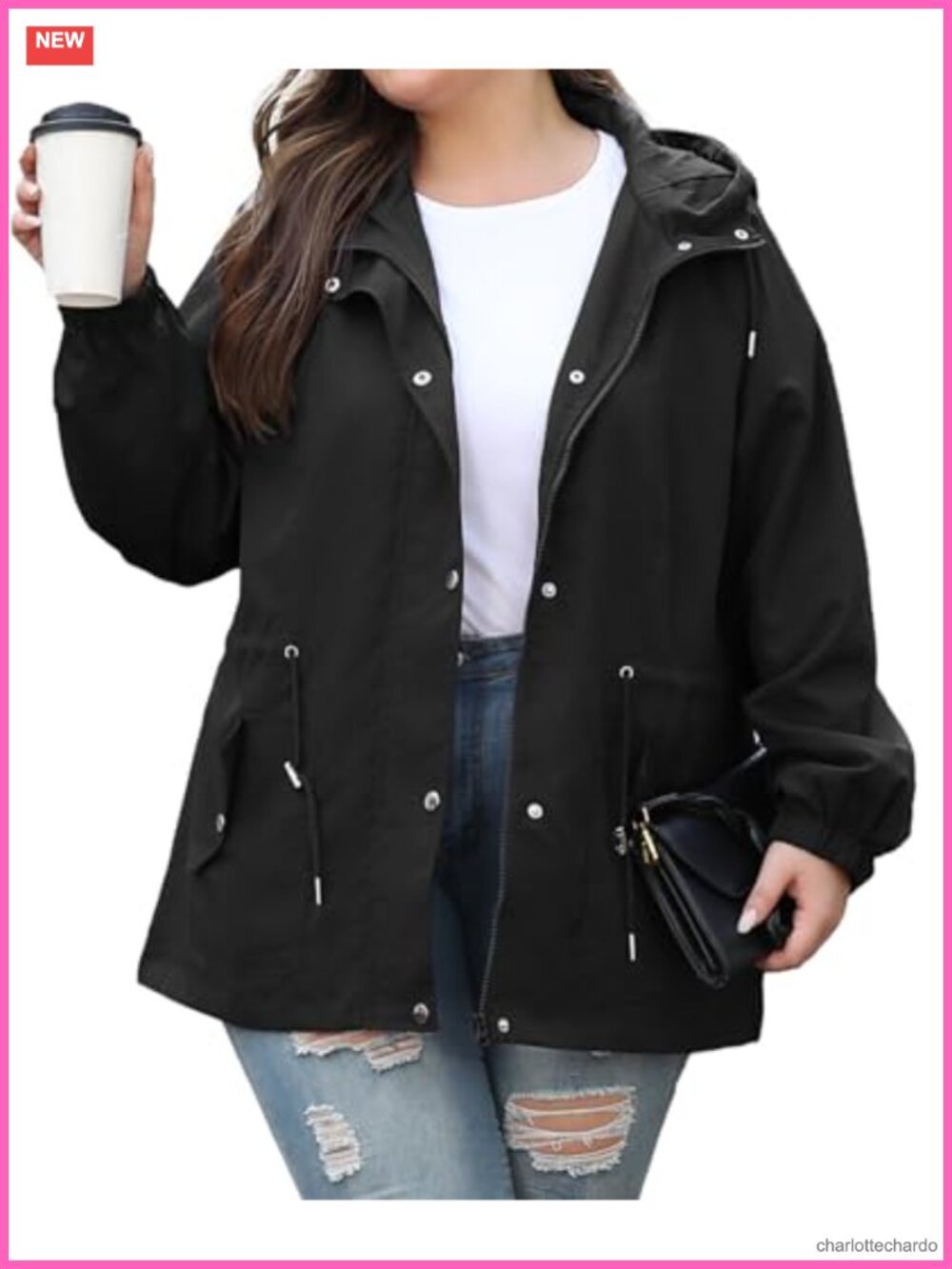 Women's Plus Size Lightweight Waterproof Hooded Rain Jacket Windbreaker